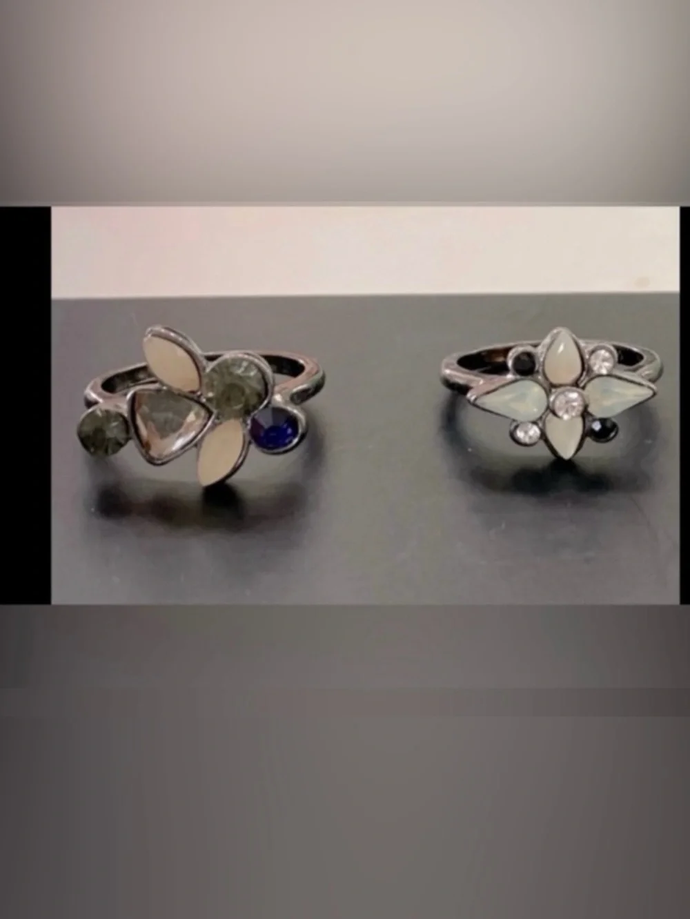 Akira Silver Flower set of two  Rings with Multicolor Stones - Women Jewelry